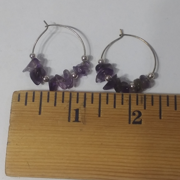 Amethyst Chip Hoop Earrings - Picture 3 of 4